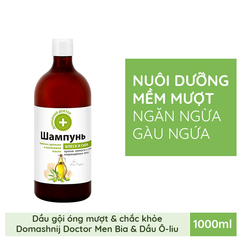 Dầu gội óng mượt và chắc khỏe tóc men bia và ô liu Domashnij Doctor (1000ml)