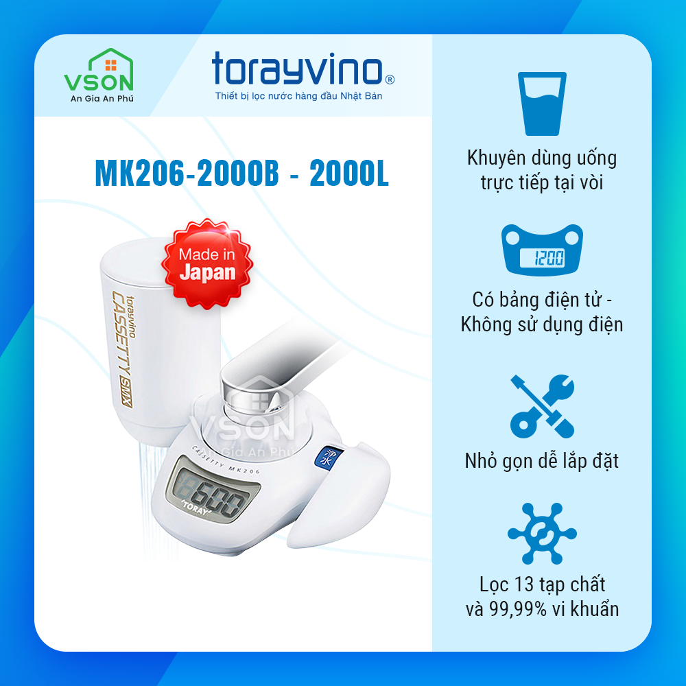 Máy lọc nước tại vòi Nhật Bản Torayvino MK206-2000B - Uống trực tiếp tại vòi - 2000L - Hàng chính hãng