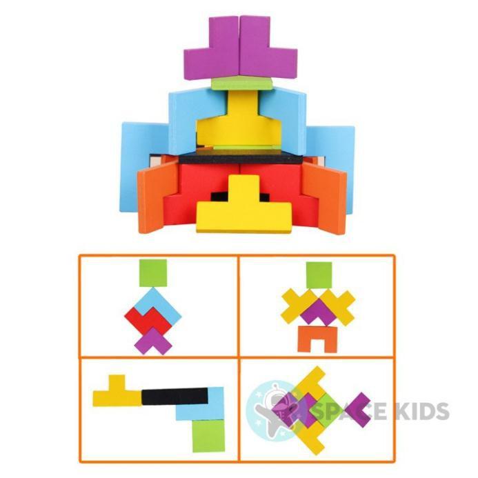 Đồ chơi gỗ cho bé Bảng xếp hình gỗ Tetris Montessori thông minh cho bé