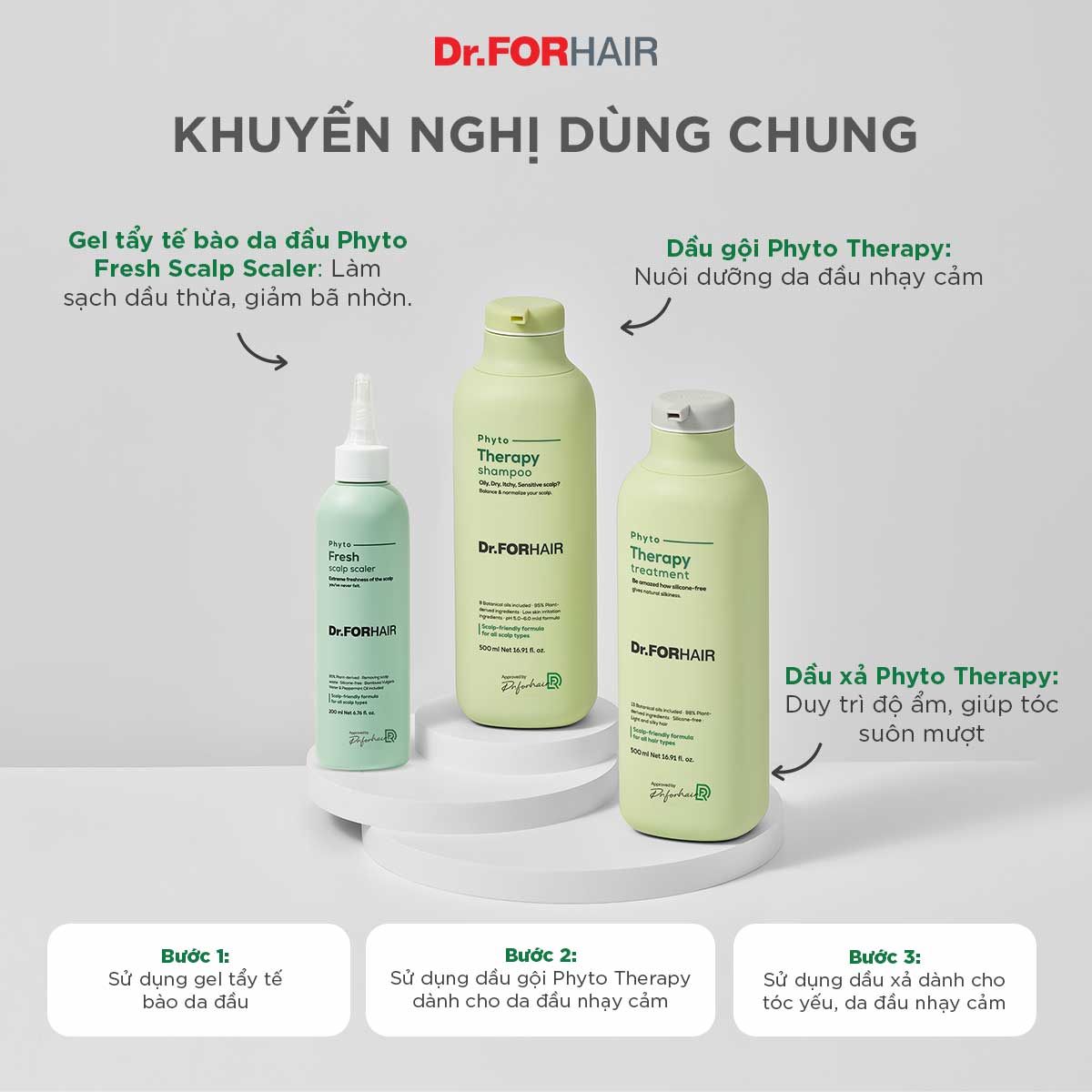 Dầu gội CHO DA NHẠY CẢM, chiết xuất thực vật an toàn và dịu nhẹ Dr.FORHAIR Hàn Quốc Phyto Therapy Shampoo