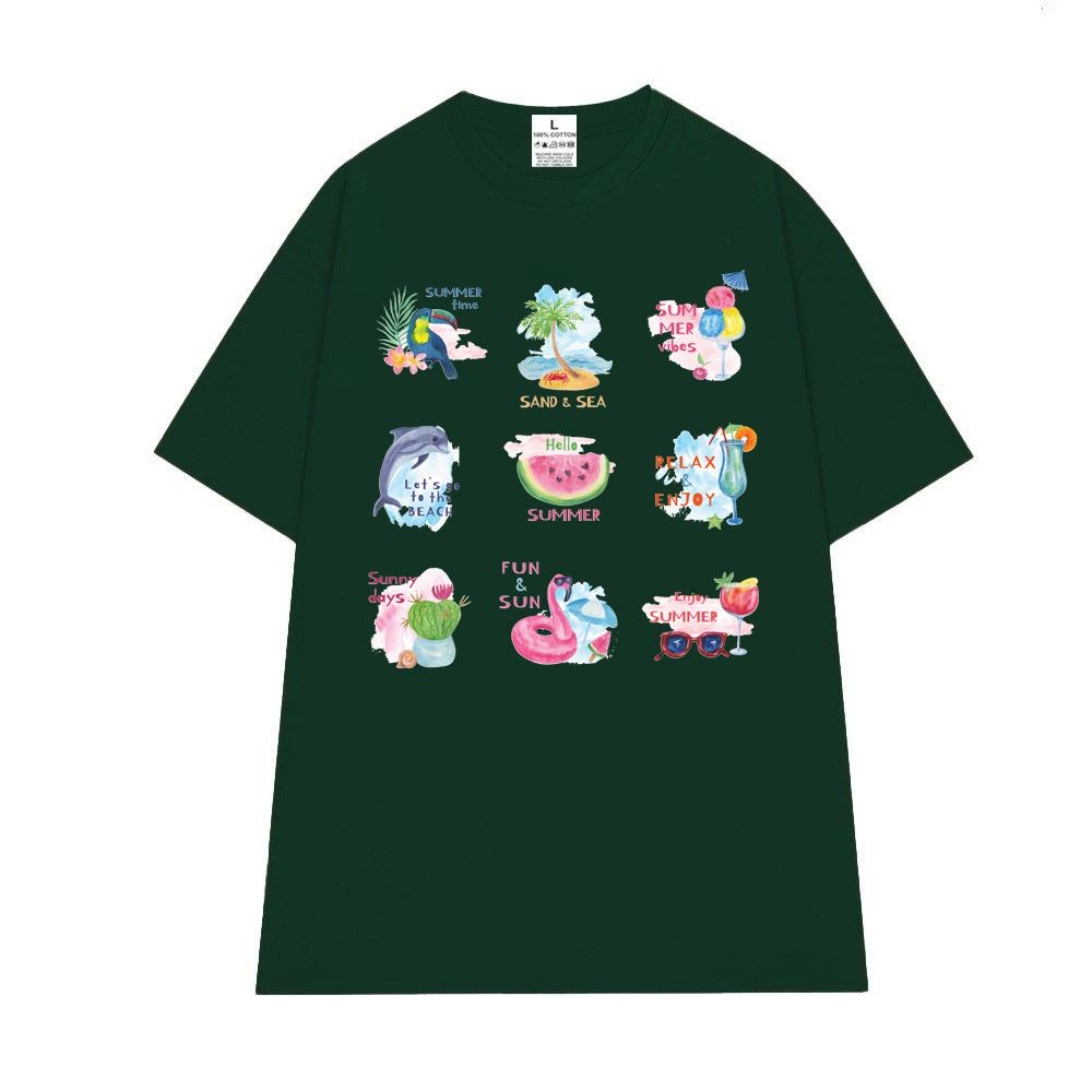 Cao cấp - Áo thun unisex Summer time chim Toucan cá voi cá ngựa với các hoạt tiết vui nhộn áo over