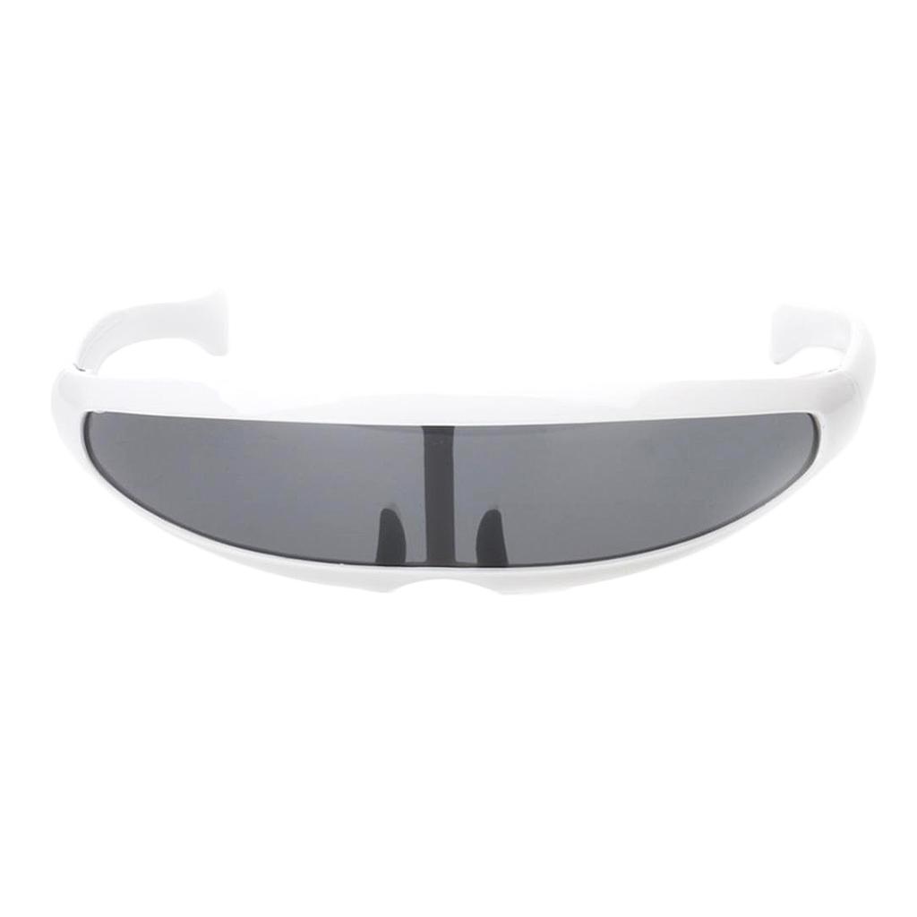 2xFuturistic Narrow Lens Visor Eyewear Sunglasses White Frame Black Mirrored
