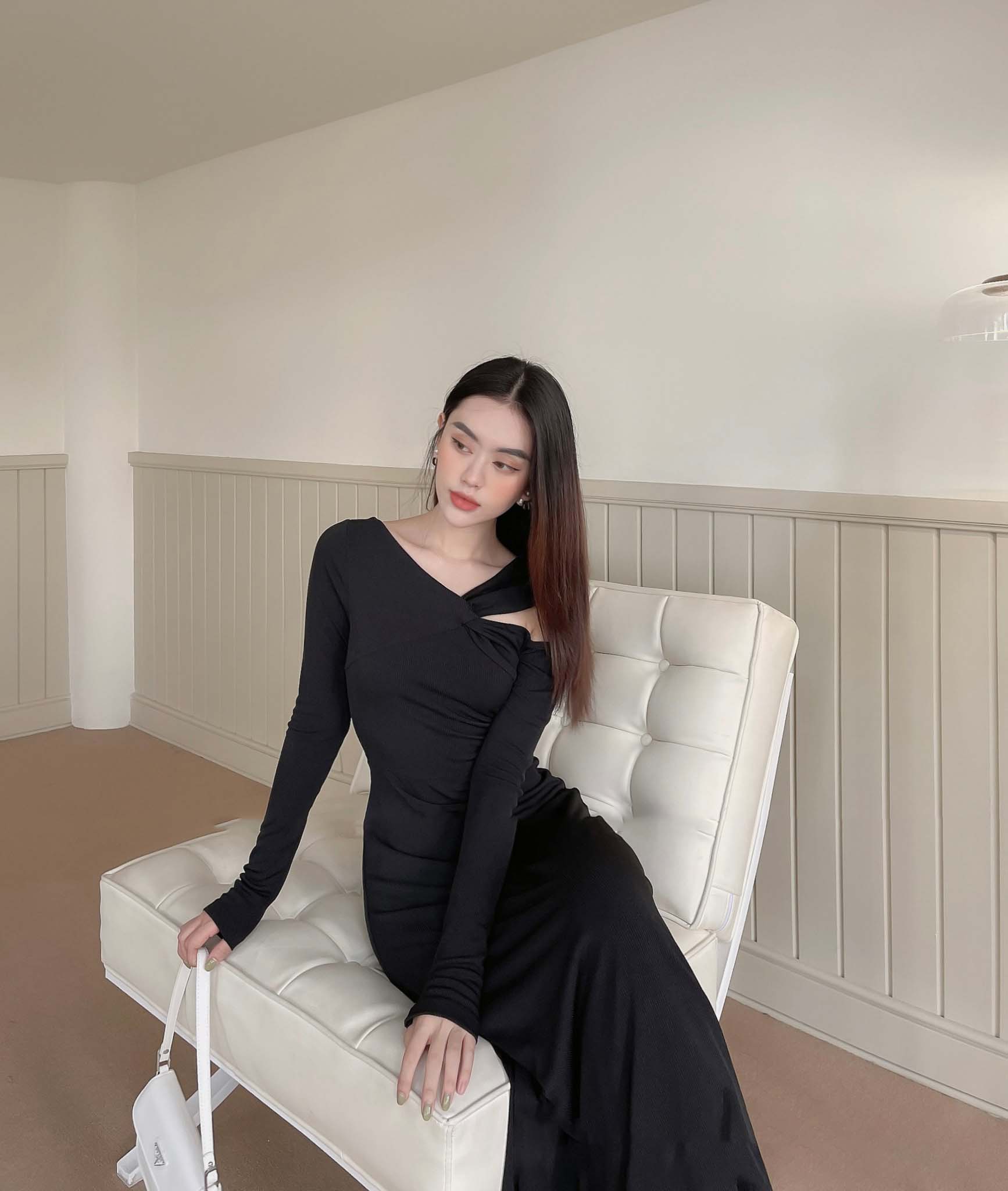 Đầm Maxi Tay Dài Lệch Vai Dự Tiệc Thun Gân Cao Cấp TACARA DRESS
