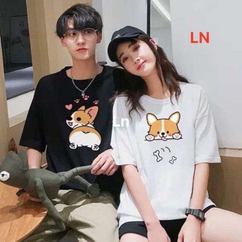 Combo 2 áo như hình in cún vàng vải đẹp hình in rõ nét.Áo đôi nam nữ tình yêu đẹp giá rẻ.