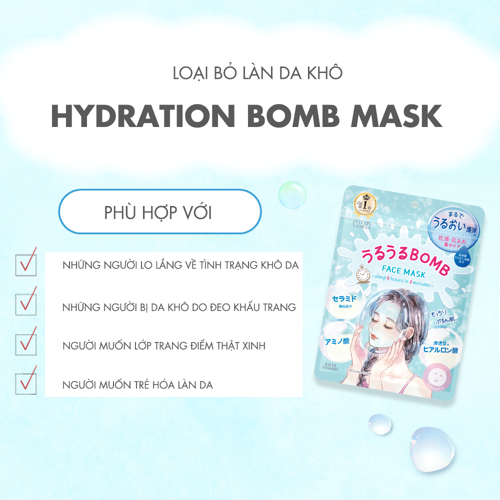 Mặt Nạ Cấp Ẩm Chuyên Sâu Và Dưỡng Mịn Da Kose Clear Turn Gomenne Bare Face Mask (7 Tấm)