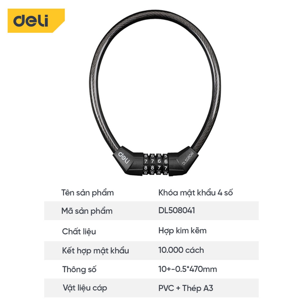 Khóa xe đạp xe máy Deli Cao Cấp - Khóa mật mã dạng 4-5 chữ số siêu an toàn chống trộm