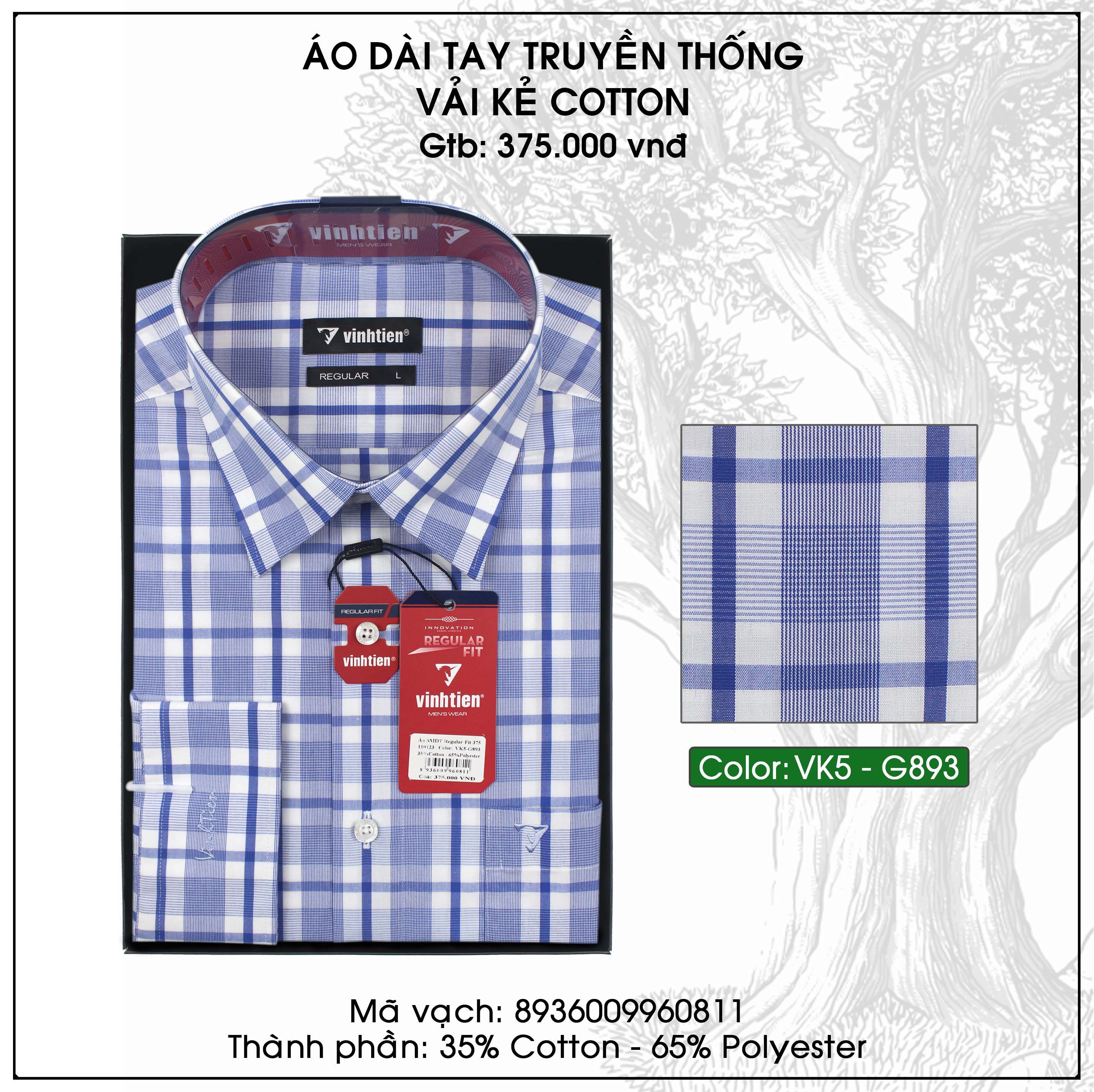 Áo Sơ Mi Dài Tay Caro Tencel-Spun Regular Fit 375 Vĩnh Tiến