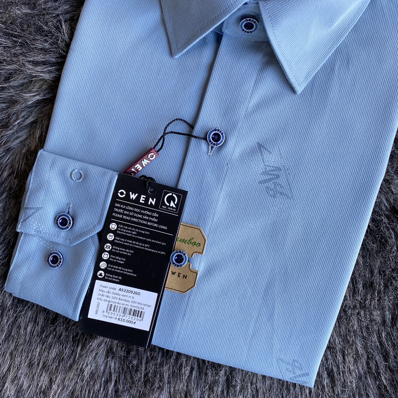 OWEN - Áo sơ mi dài tay Owen SLimfit chất sợi tre màu xanh bạc hà in hình 220926 - Áo sơ mi nam dài tay