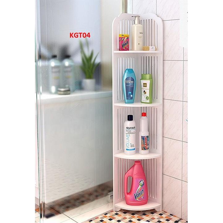 KỆ GÓC KGT01 - KỆ GÓC 4 TẦNG BẰNG GỖ MÀU TRẮNG HỌA TIẾT HOA ĐƠN