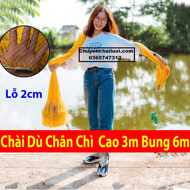 Chài Đánh Cá Truyền Thống Bằng Dù Chân Chì Đúc - Cao 3m Bung 6m Mắt 2cm