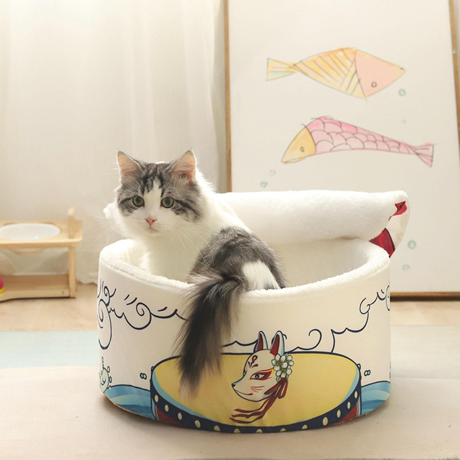Cave House Tent Mat with Lid with Cushioned Pillow Cat Beds for Indoor Cats