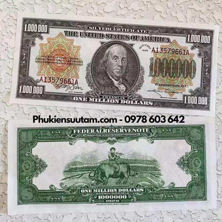 Tờ Lưu Niệm 1 Triệu USD Hình Benjamin Franklin Dạ Quang, kích thước: 17cmx7.5cm, màu trắng - SP005973