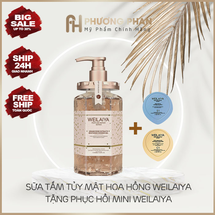 Sữa tắm Weilaiya trắng da cánh hoa hồng Damask 450ml