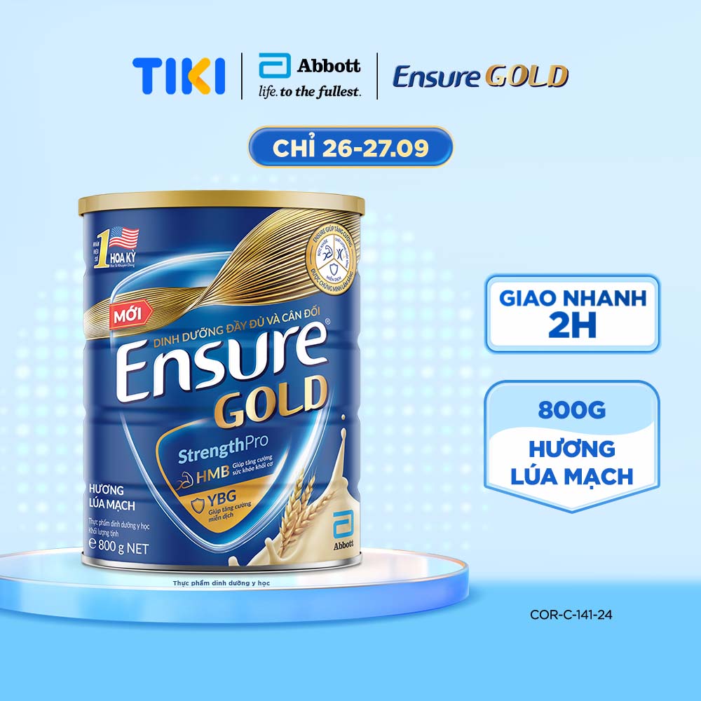 Thực phẩm dinh dưỡng y học Ensure Gold hương vani lúa mạch 800g/850g