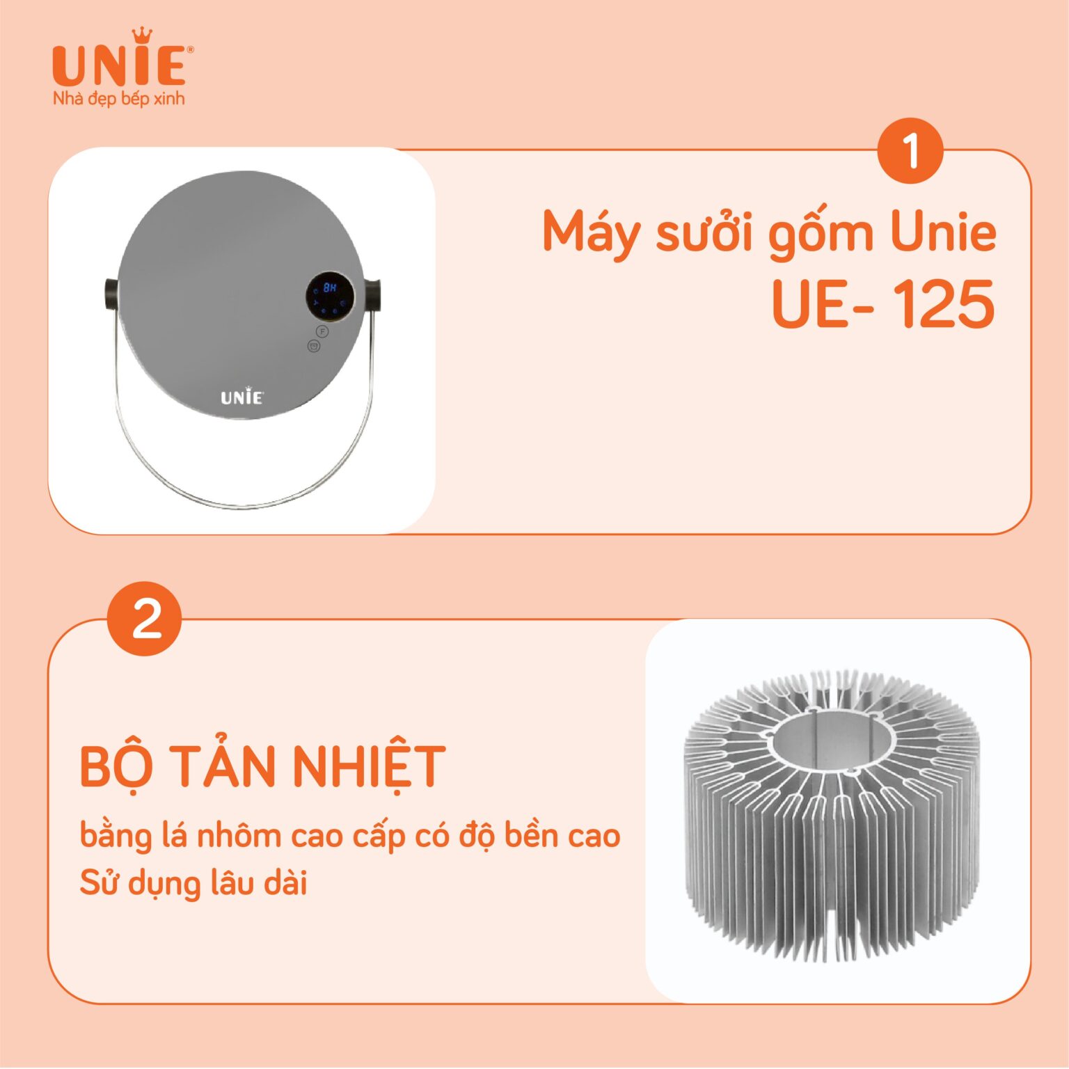 Máy Sưởi Gốm Nóng Lạnh Đa Năng Tiêu Chuẩn Đức 10 Độ Tới 49 Độ UNIE UE-125 Cảm Ứng Và Remote Công Suất 2000W- Hàng Chính Hãng