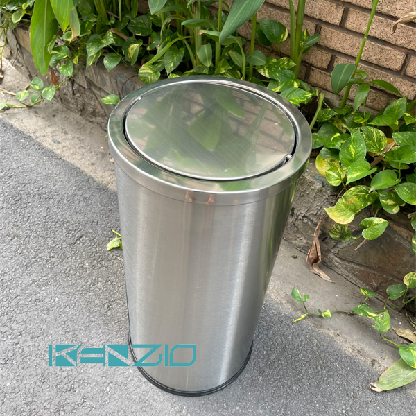 Thùng rác INOX nắp lật xoay KENZIO màu INOX K-A35-F (SS)