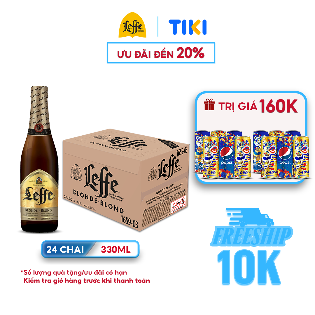 Thùng 24 Chai Bia Leffe Blonde (Leffe Vàng) - Bia Thầy Tu Nhập Khẩu Bỉ (330ml/ chai)