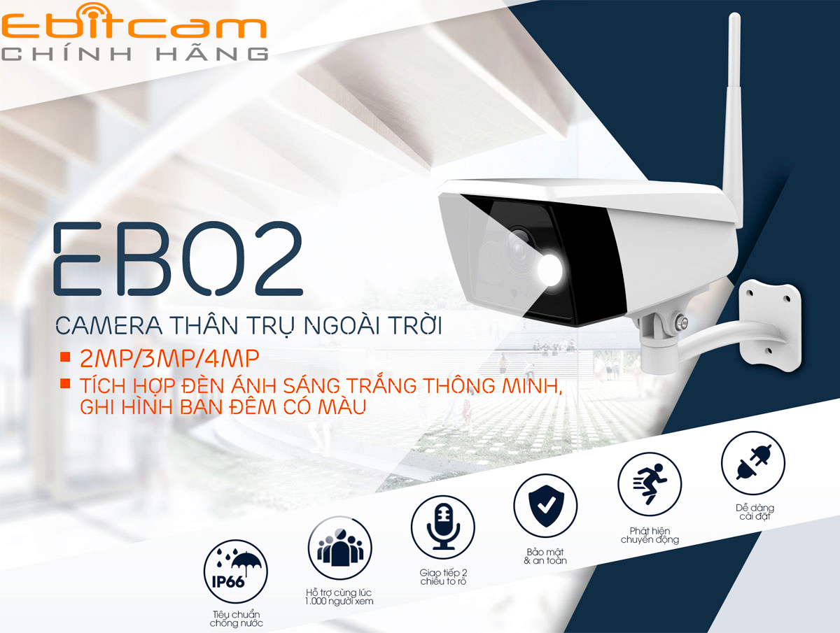 Camera Wifi quan sát ngoài trời dùng sim 4G Ebitcam EB02 Full HD 1080P - Hàng chính hãng