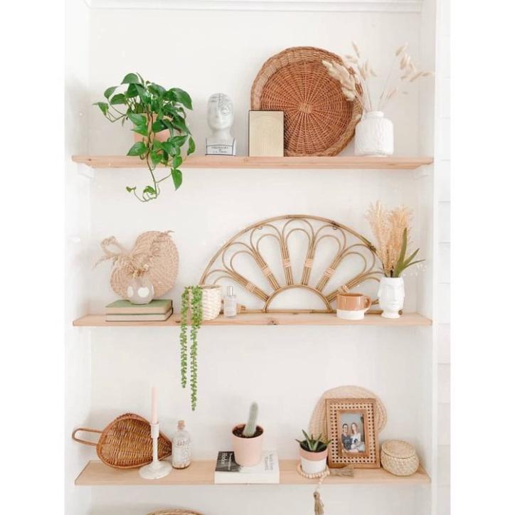 Bộ kệ treo tường set 3 thanh ngang rộng 15cm gỗ tự nhiên/ Giá gắn tường decor trang trí nhà cửa bền đẹp