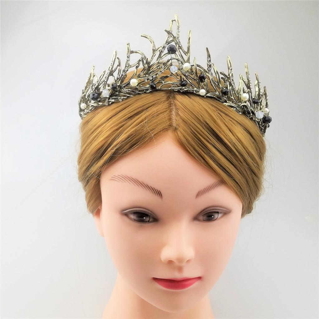 Wedding Crown Bridal Leaf Pearl Tiara Crystal Princess Hair Accessory Bronze