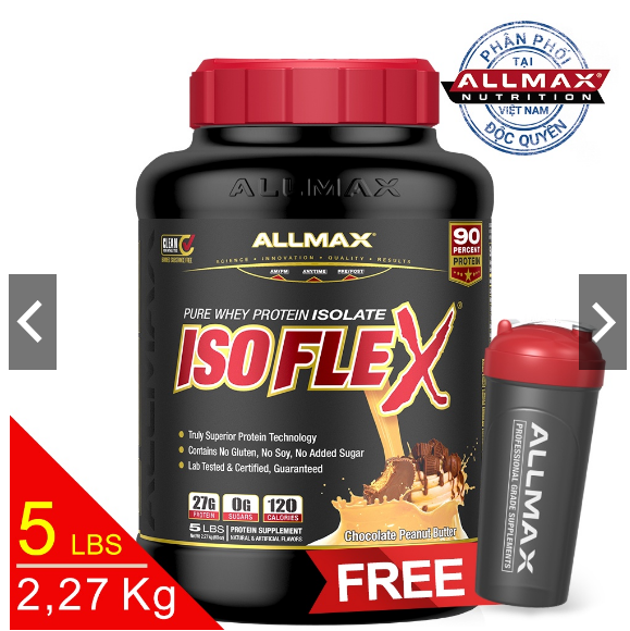 [THỰC PHẨM DINH DƯỠNG THỂ THAO] Whey Protein Tăng Cơ Allmax ISOFLEX PEANUT BUT CHOCOLATE 5lbs (2.27kg)