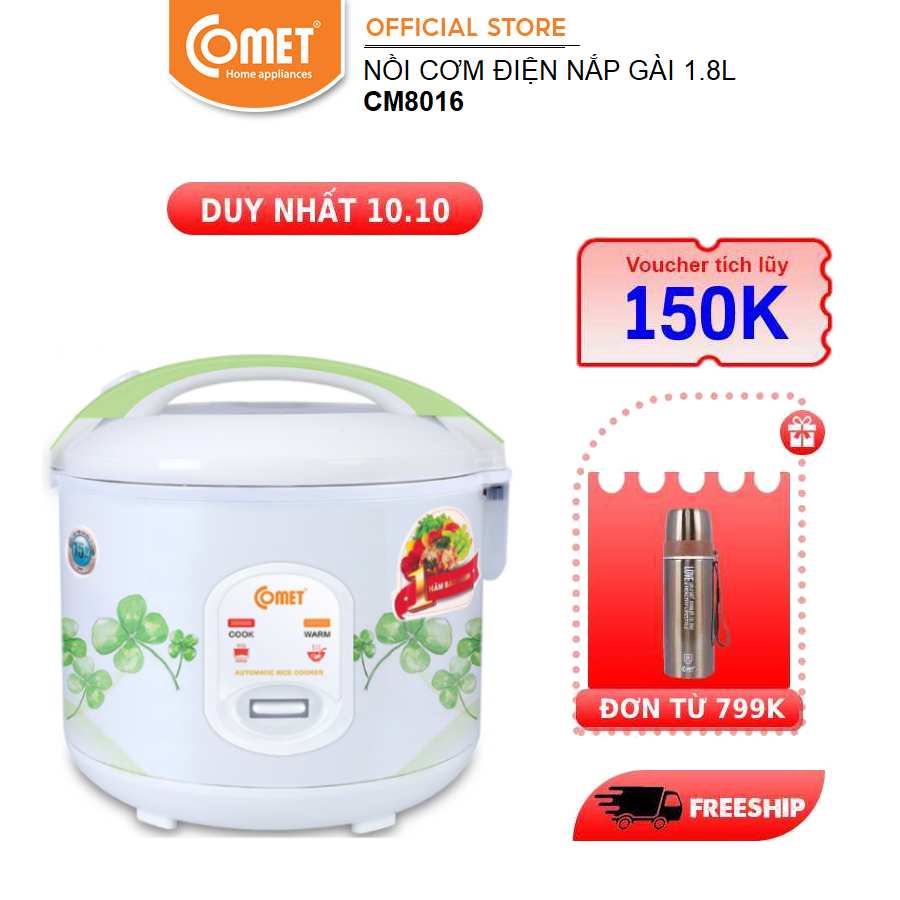 Nồi cơm điện nắp cài 1,8L COMET - CM8016NG - Màu Ngẫu Nhiên - Hàng Chính Hãng