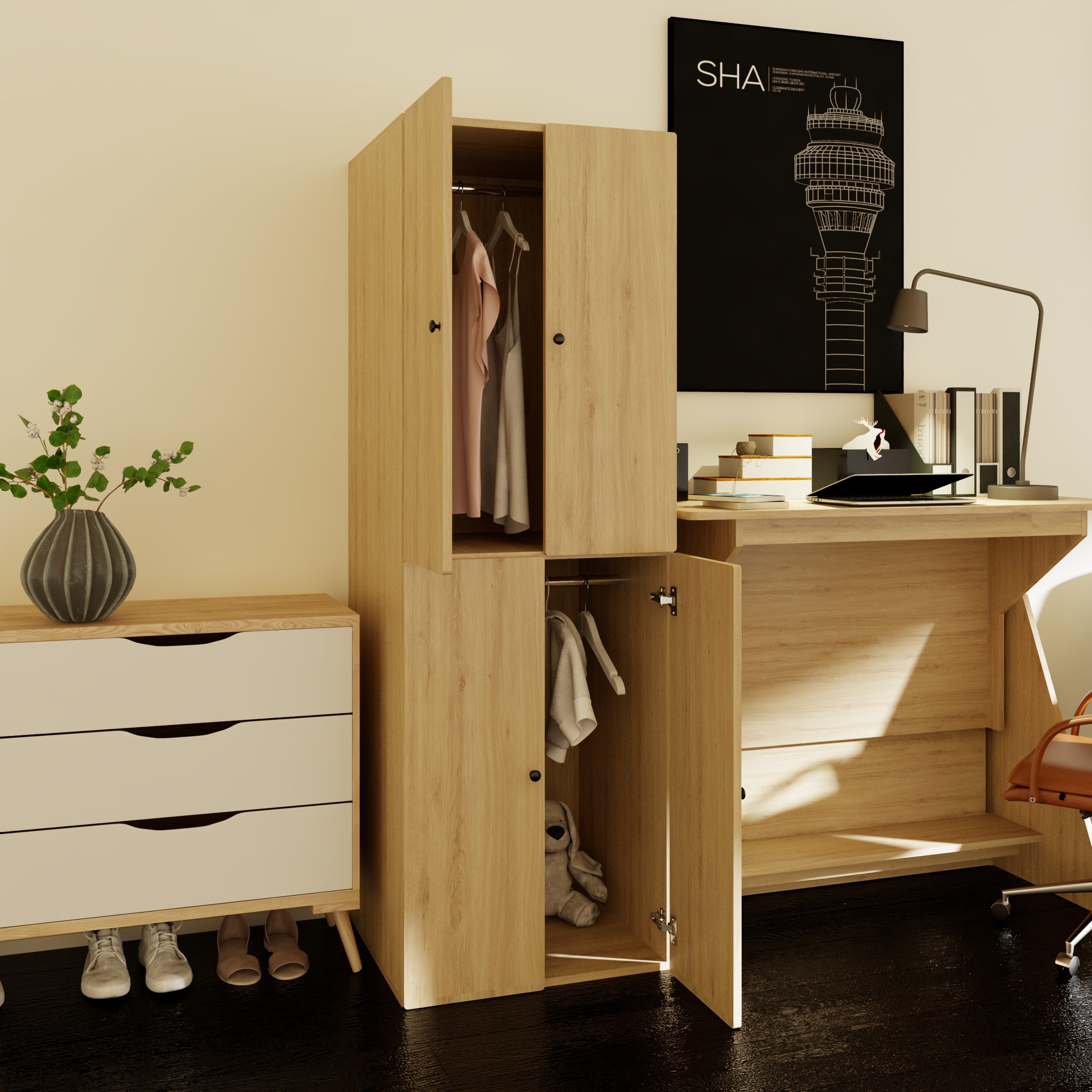[Happy Home Furniture] SCANDINA, Tủ quần áo 4 cánh mở ,60cm x 57cm x 180cm ( DxRxC), TCM_092