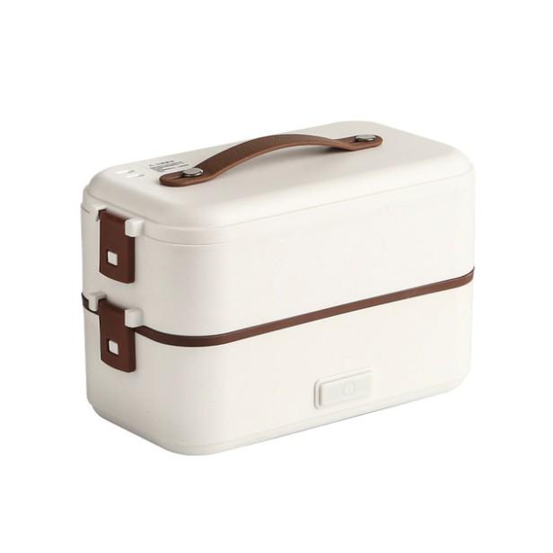 Hộp đựng cơm hâm nóng văn phòng 2 tầng Bento White