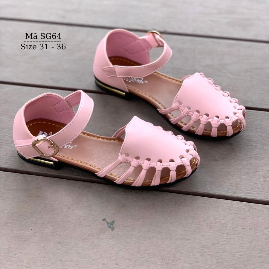 Dép sandal bé gái BIBIKIDS rọ bít mũi màu hồng kiểu dáng búp bê duyên dáng phong cách Hàn Quốc 6 - 12 tuổi SG64