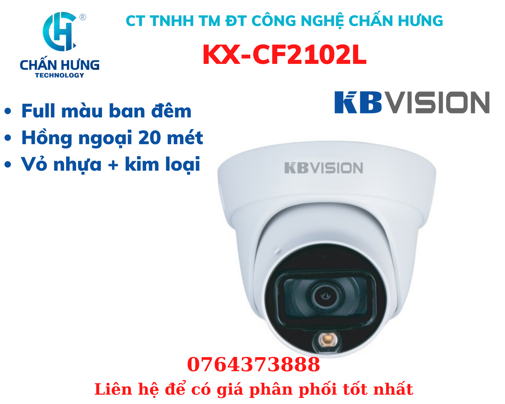 CameraKBVISION KX-CF2102L Dome 4 in 1 2.0 Megapixel - Hàng chính hãng