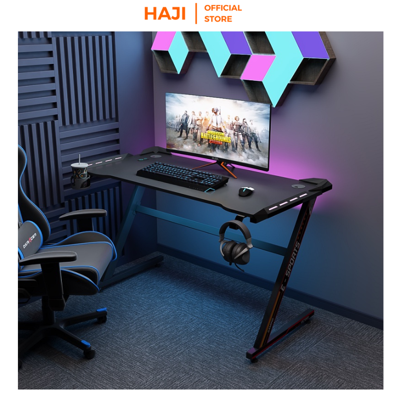 Bàn Gaming chân chữ Z có hệ thống đèn led HAJI, bàn làm việc cỡ lớn khung sắt tĩnh điện chống gỉ C71