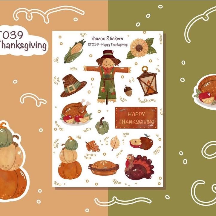 Sticker tự thiết kế - sticker sheet happy thanksgiving - hình dán sổ, nhật kí bullet journal - unim025