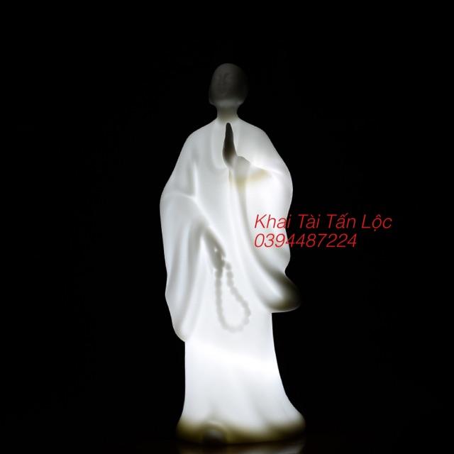 Hình ảnh Tượng Thiền sư an nhiên gốm sứ trắng có đèn