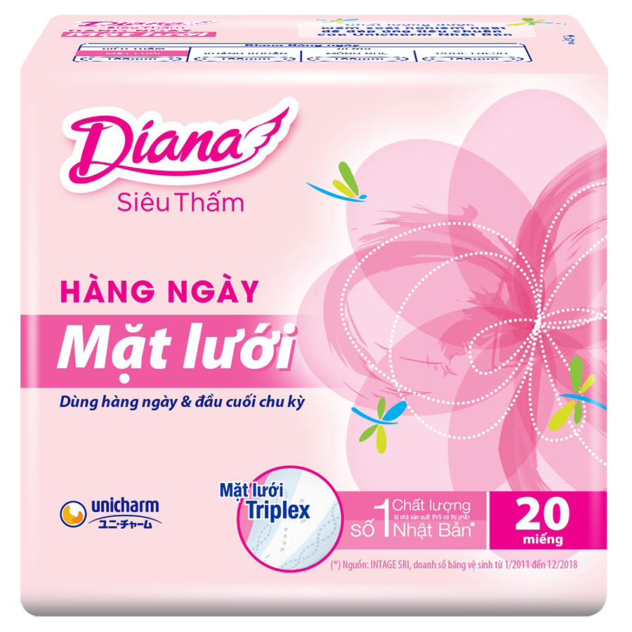 Combo 6 Băng Vệ Sinh Hàng Ngày Diana Daily Hương Hoa Mặt Lưới (Gói 20 Miếng)