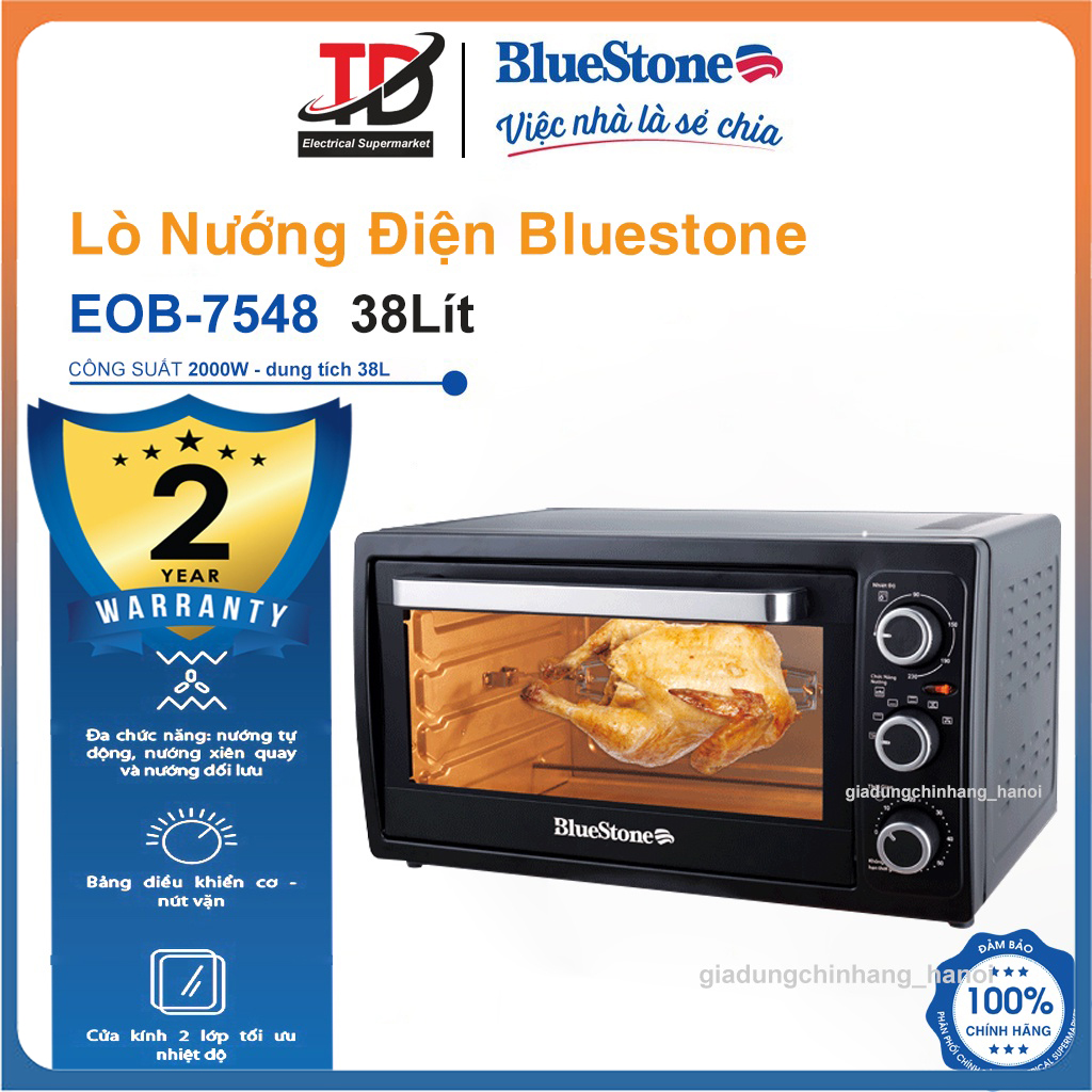 Lò Nướng Bluestone EOB-7548, Dung Tích 38Lit Công Suất 2000W, Có Xiên Quay Khi Nướng, Hàng chính hãng