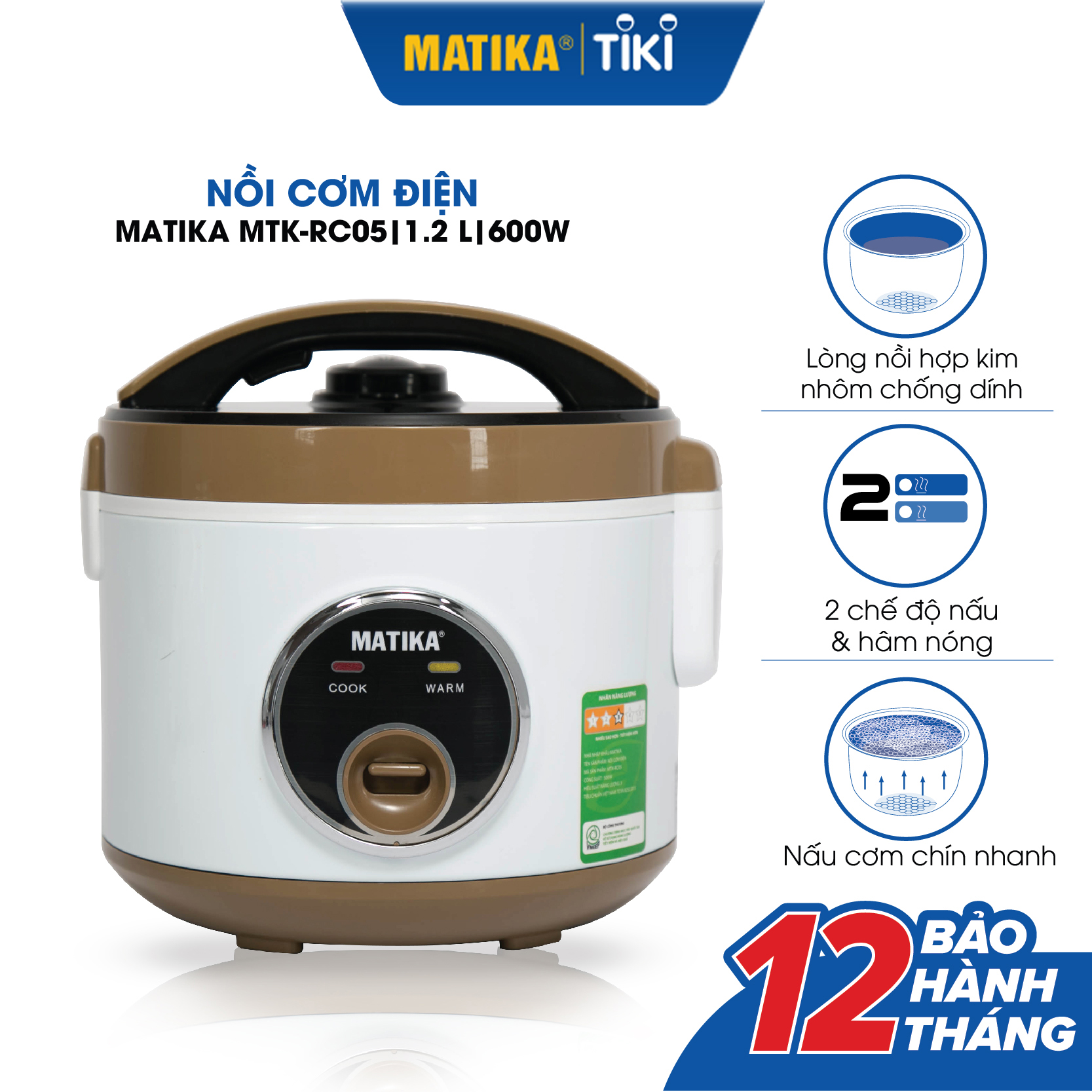 Nồi Cơm Điện MATIKA 1L MTK-RC10 - Hàng chính hãng