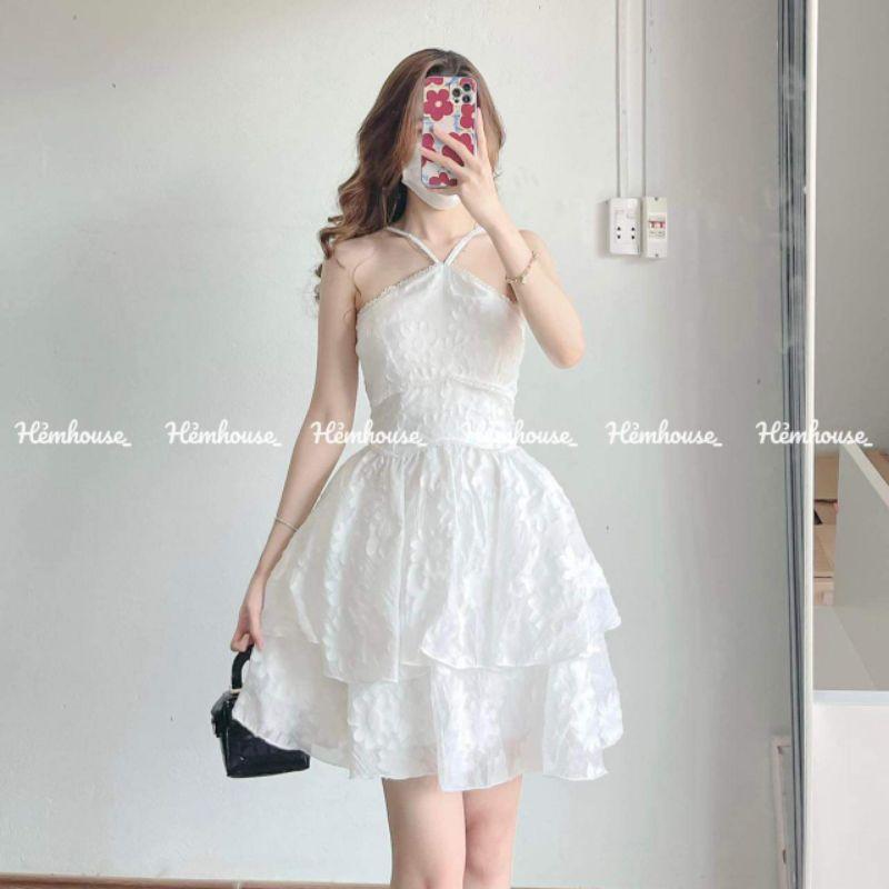ĐẦM CỔ YẾM REN XẾP TẦNG DÁNG XOÈ