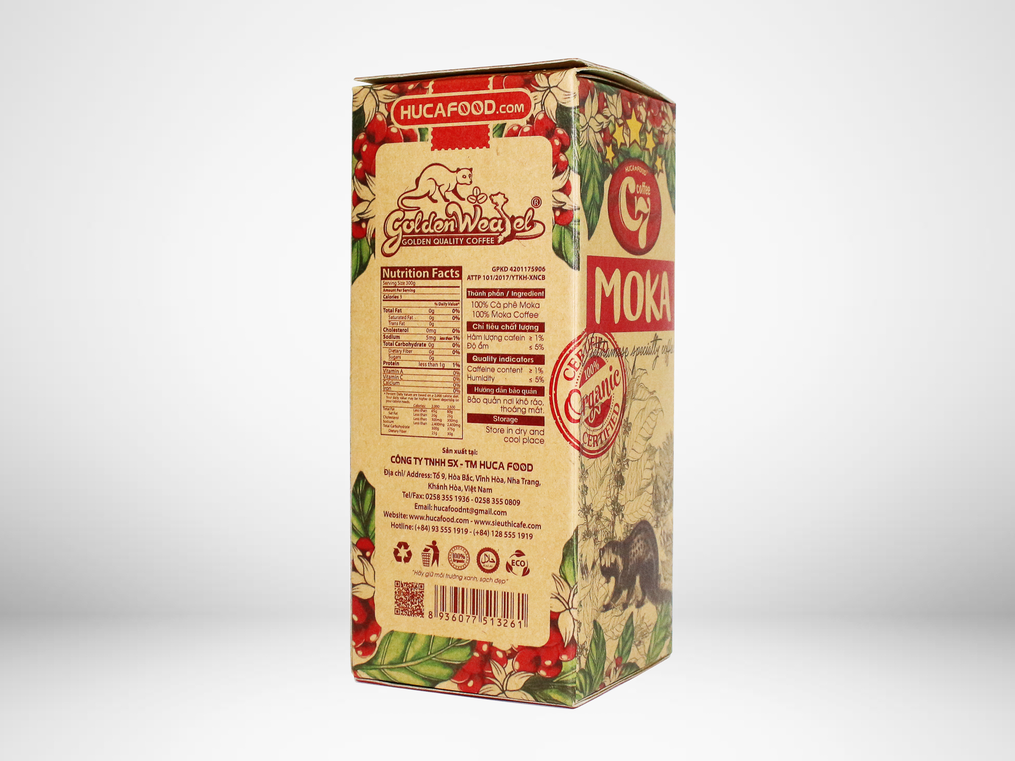Cà Phê Bột Moka Nguyên Chất 100% Con Chồn Vàng Hộp 350Gr - Huca Food