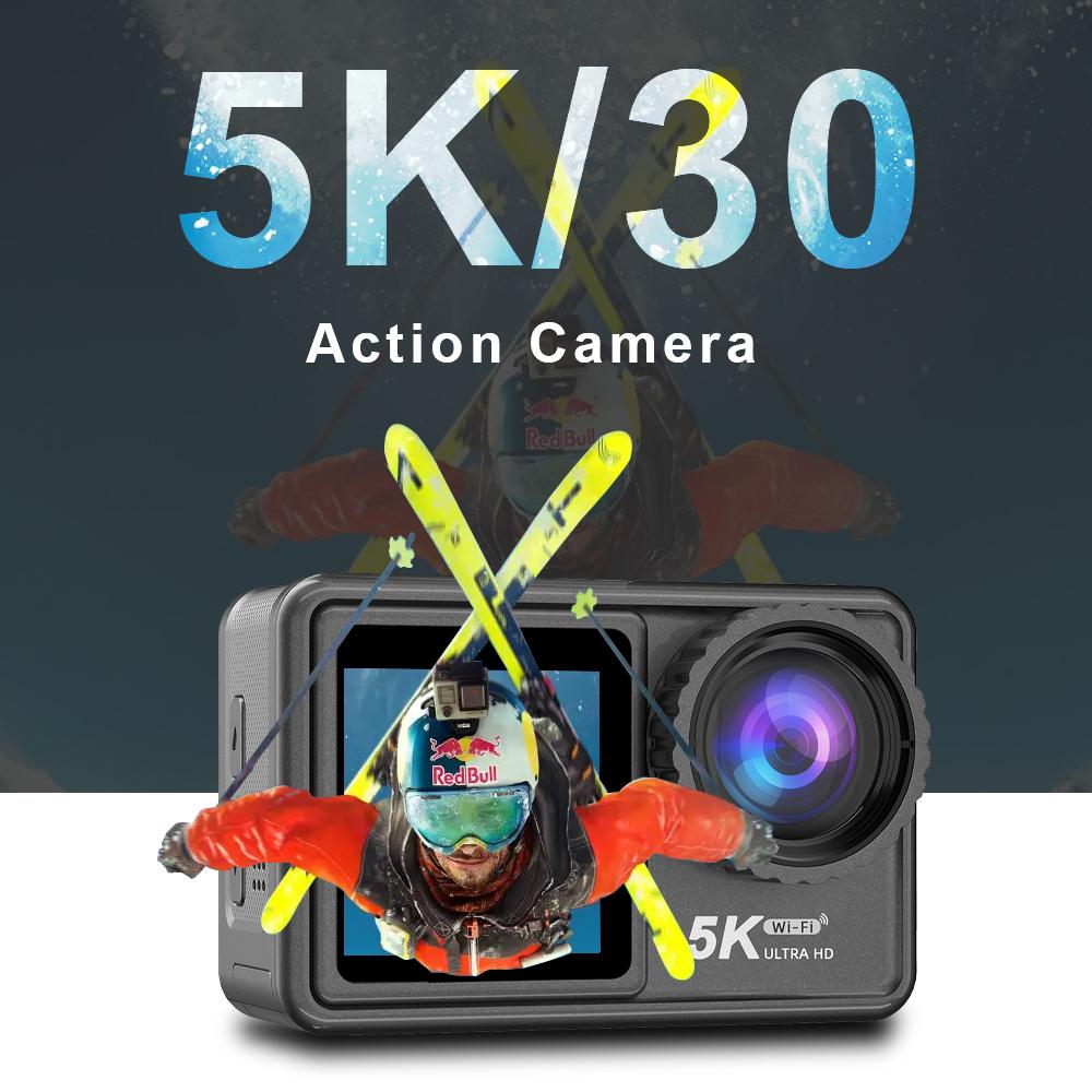 Camera Hành Động 5K 4K 60FPS Màn Hình Kép EIS Quay Video Go Mini Chống Nước Thể Thao Dưới Nước Cam Pro xe máy