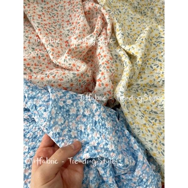 Vải đũi nhăn hàn quốc hoa huệ tây mềm mại co dãn may váy bộ