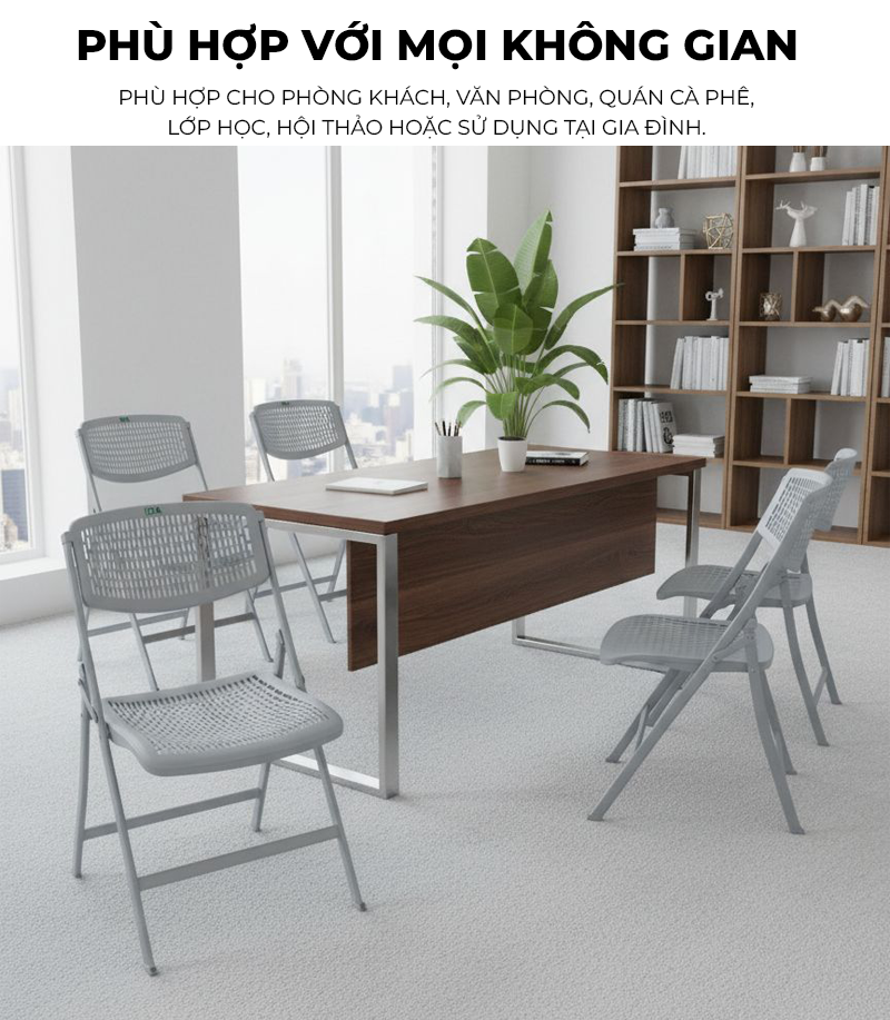 Ghế gấp gọn tựa lưng ngồi làm việc học tập, ghế văn phòng, ghế bàn ăn đa năng thương hiệu IGA - GN92