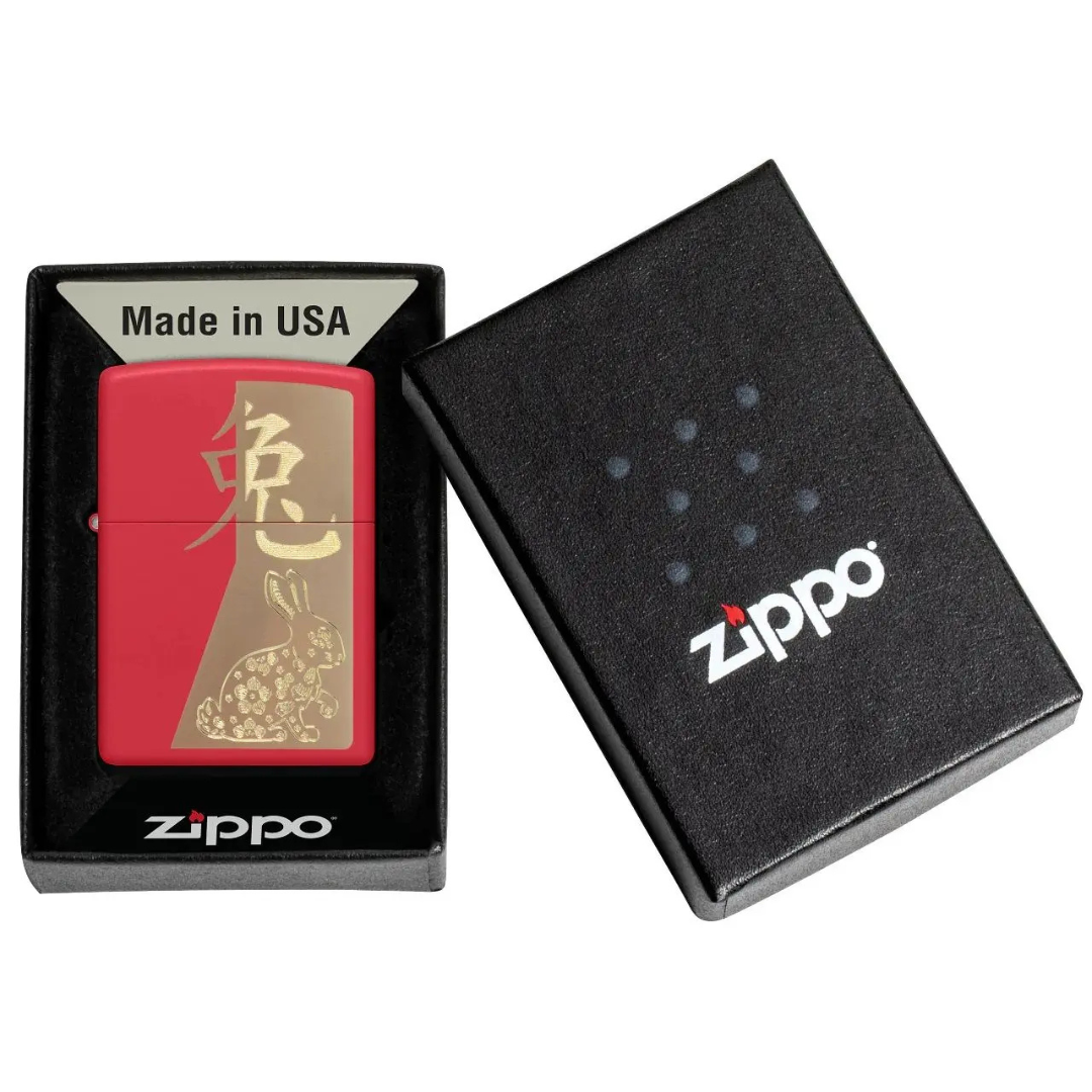 Bật Lửa Zippo Year of the Rabbit 2023 Chính Hãng - Zippo 12 Con Giáp Tuổi Mão Màu Đỏ May Mắn
