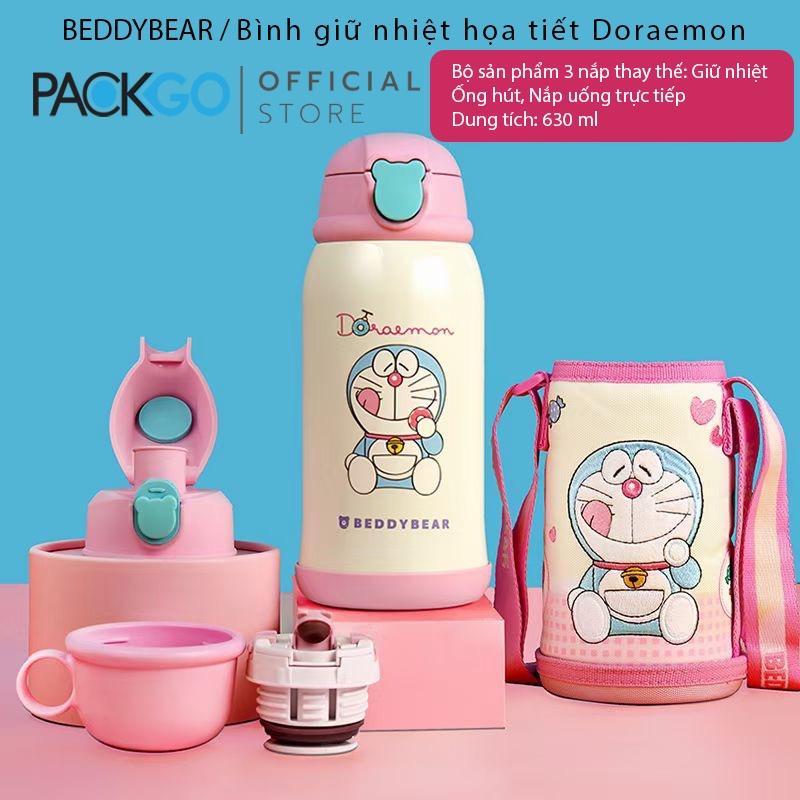 Bình giữ nhiệt trẻ em BEDDYBEAR - 3 Nắp thay thế - Doraemon Hồng - 630ml - RT104-630-DORAEMON. Chính hãng Beddy Bear