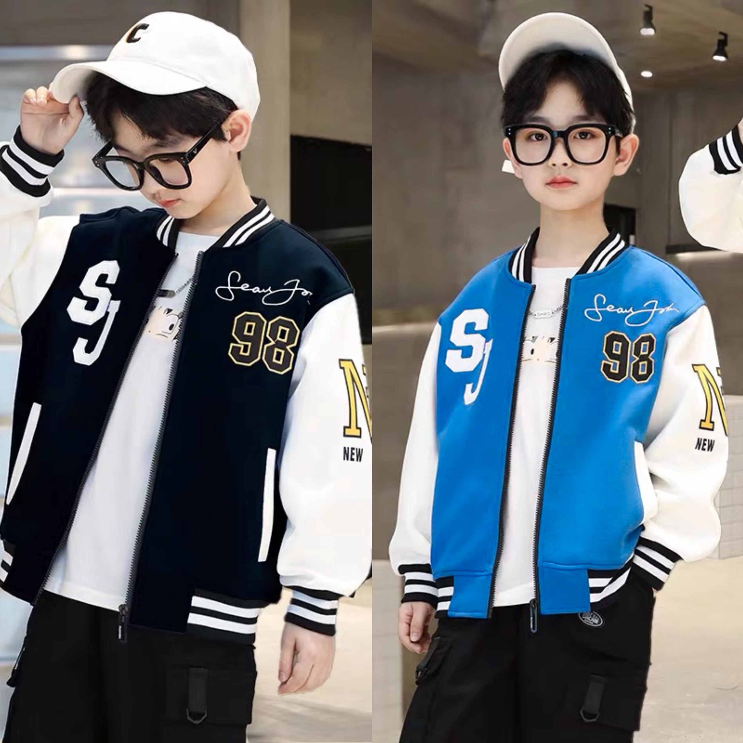 Áo khoác bomber bé trai "SJ 98" 14-45kg. Áo bomber bóng chày cho bé 4-15 tuổi. Thiết kế năng động. B46