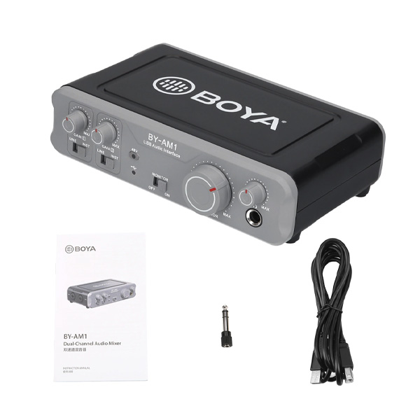 Boya BY-AM1 Dual-Channel, Soundcard thu âm 2 cổng mic - Hàng chính hãng