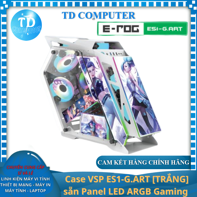Vỏ máy tính Case VSP ES1-G.ART [TRẮNG] sẵn Panel LED ARGB Gaming Kính cường lực (M-ATX/Mini ITX) - Hàng chính hãng VSP phân phối