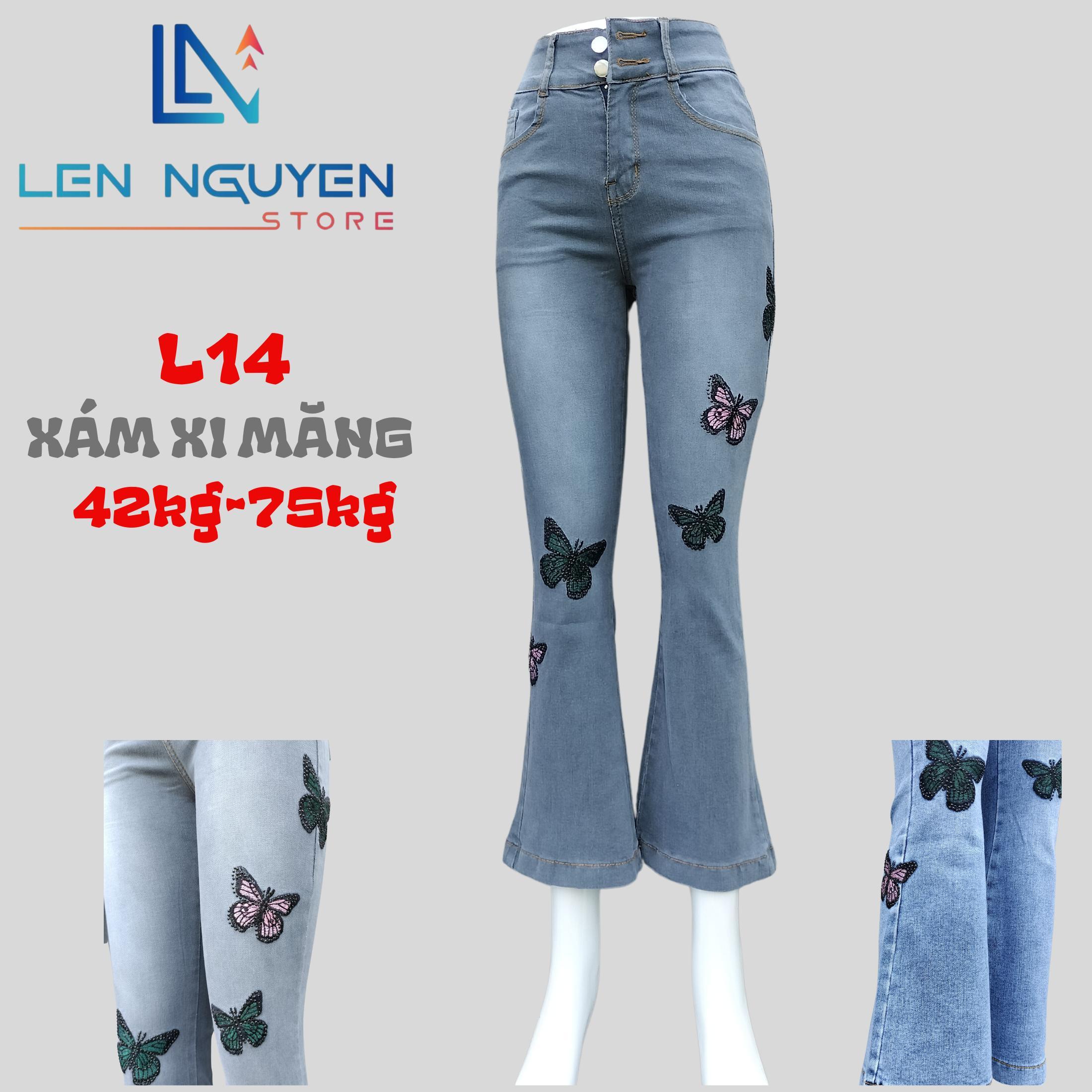 L14_Quần jean nữ, loe, lưng cao, quần bò nữ dáng ôm, quần rin nữ có big size, cho 42kg đến 75kg,LEN  - Xanh Nhạt