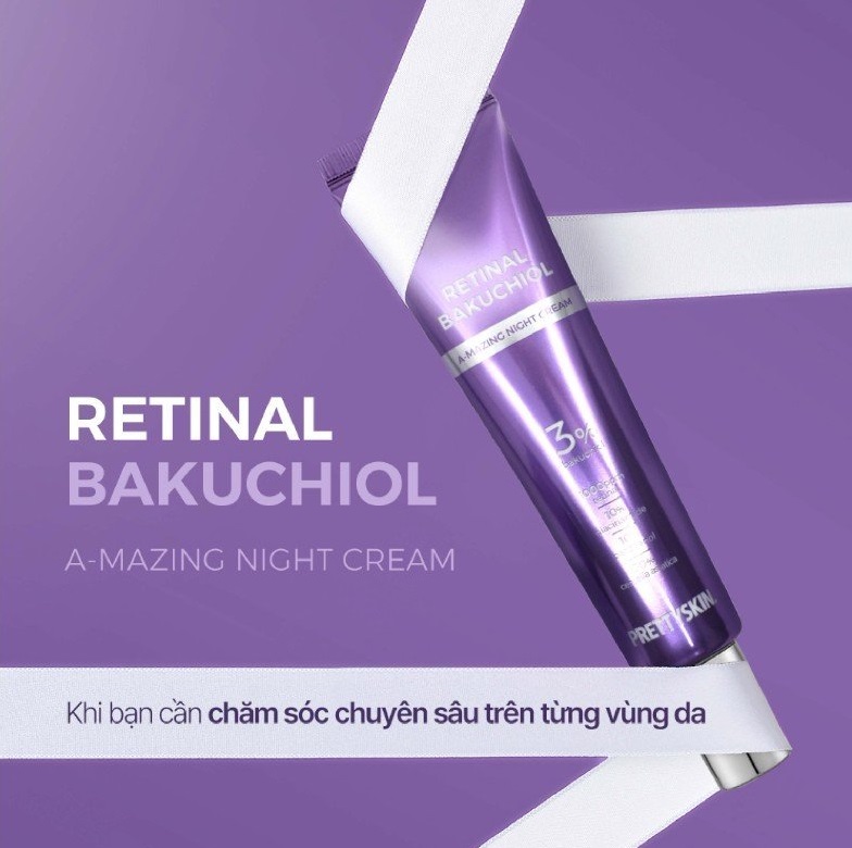 Kem Dưỡng Ban Đêm Tái Tạo, Phục Hồi Và Trẻ Hóa Làn Da PrettySkin Retinal BakuChiol A-Mazing Night Cream 30ml + Tặng 1 Mặt Nạ PrettySkin