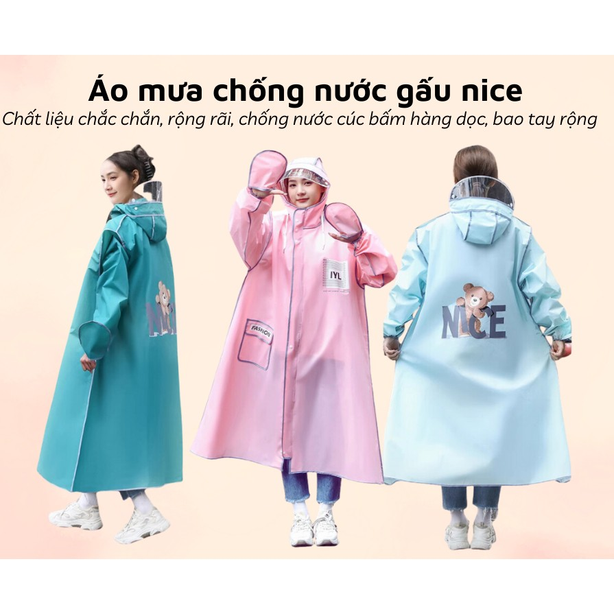 Áo Mưa Thời Trang Gấu Nice – Áo Mưa Có Kính Che Mặt Kèm Khóa Kéo Tiện Lợi – Chất Liệu Dày Dặn – Áo Mưa Gấu Nice