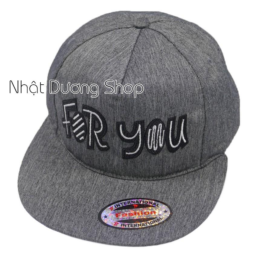 Nón Hiphop Snapback đẹp thêu chữ For You thời trang - Xám